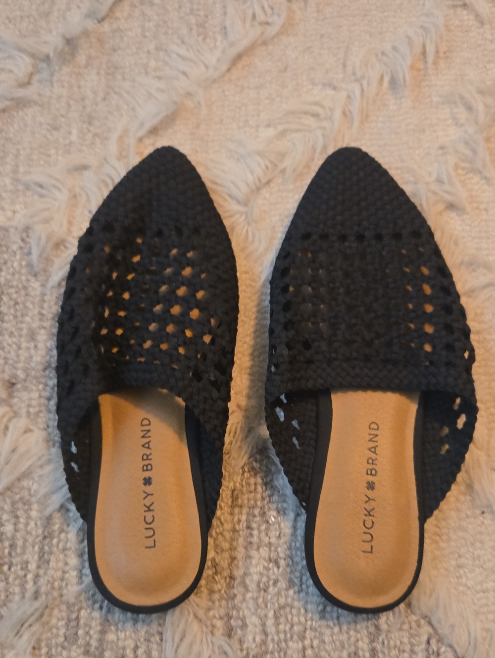 Lucky Brand Black Woven Slip-On Mules